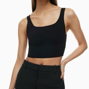 Aritzia Babaton Black Ribbed Sculpt Knit Squareneck Cropped Tank Medium